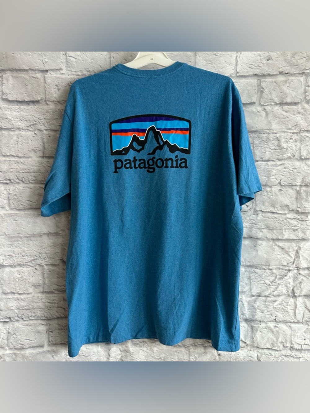 PREOWNED PATAGONIA BLUE SHORT SLEEVE LOGO SHIRT MENS XL